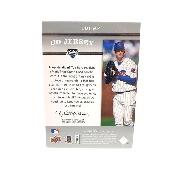 Mark Prior Padres Baseball Card UDJ MP 2008 Upper Deck UD Game Jersey Series 2 - Picture 2 of 2